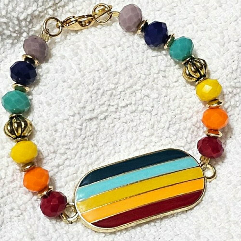 Multicolor Enamel Stripe Beaded Bracelet - Women Jewelry NWT! - Picture 3 of 6